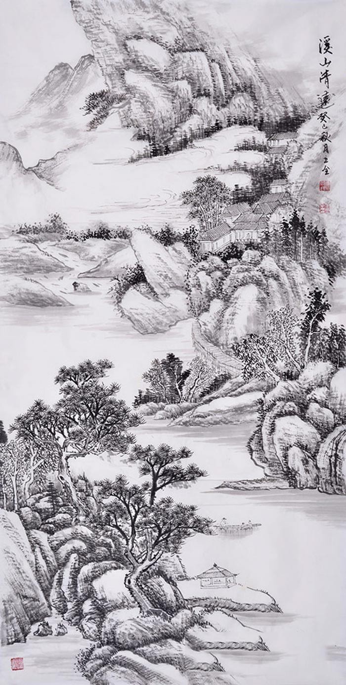 辦公室裝修設(shè)計(jì)中公司辦公室前臺(tái)掛什么字畫(huà)好《溪山清遠(yuǎn)》