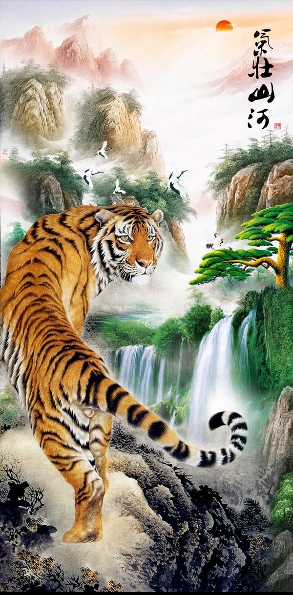 辦公室設(shè)計(jì)掛虎畫，上山虎和下山虎那種更適合